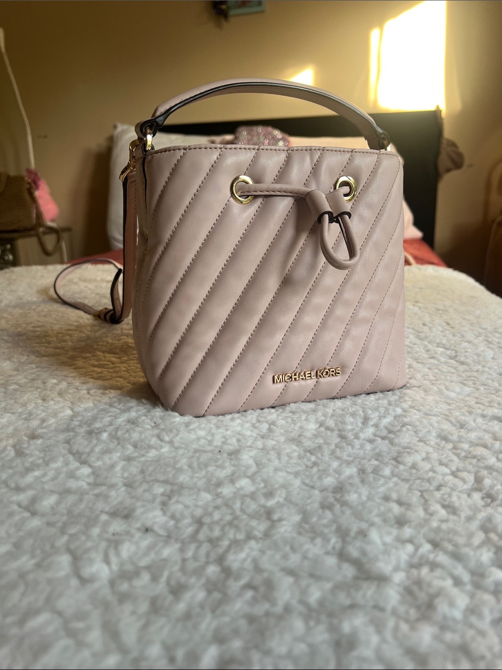 Michael Kors Blush Quilted Bucket Crossbody